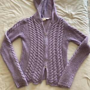 Daytrip Purple Cable Knit Hooded Cardigan